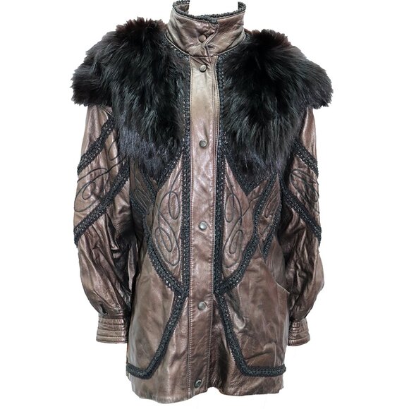RARE 80s NORMA Canada Detachable FUR Leather Coat OS - Picture 2 of 7
